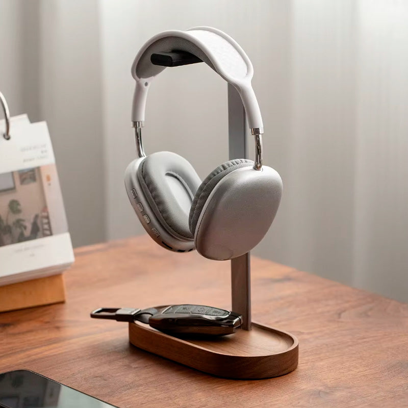 suporte para headset nuvo neua exclusive em madeira de nogueira e metal suporte de fone