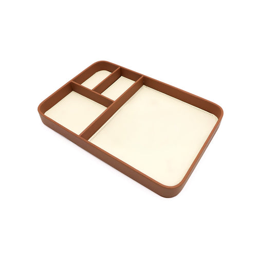 Bandeja Organizadora de Mesa Couro N-Sense branca e marrom