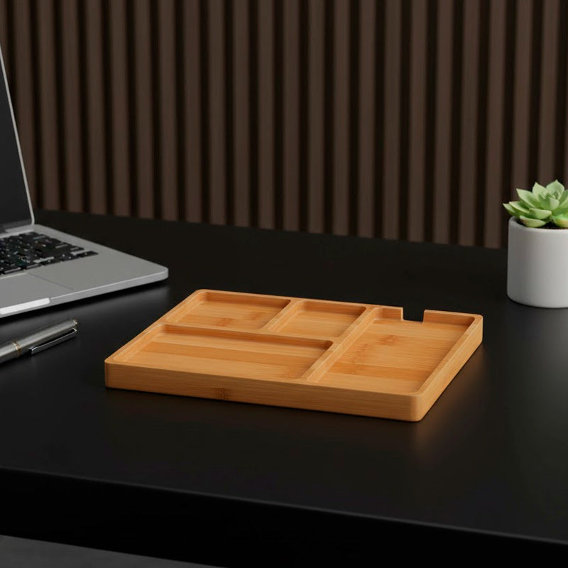 bandeja organizadora tray exclusive neua bambu madeira clara organização premium acessório ome office