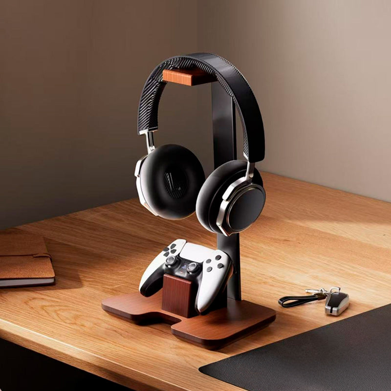 Suporte de Headset Modu em Madeira Exclusive Neua suporte para fone de ouvido e controle de videogame madeira escura suporte premium