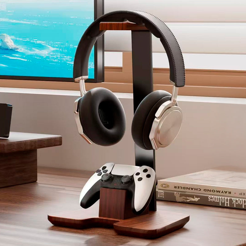 Suporte de Headset Modu em Madeira Exclusive Neua suporte para fone de ouvido e controle de videogame madeira escura suporte premium