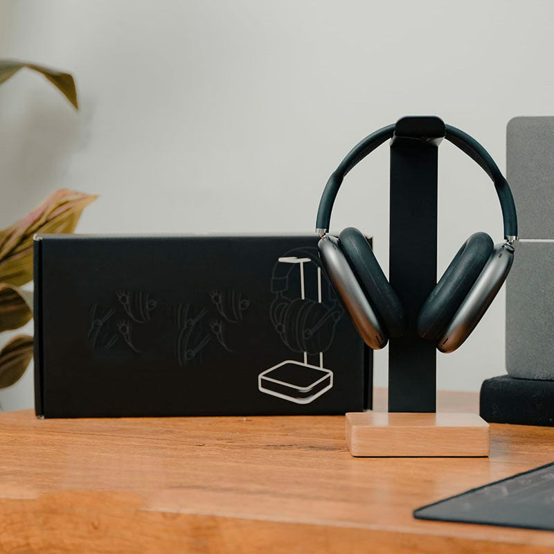 Suporte de Headset Novax em Madeira N-Sense preto e madeira neua madeira clara de bétula