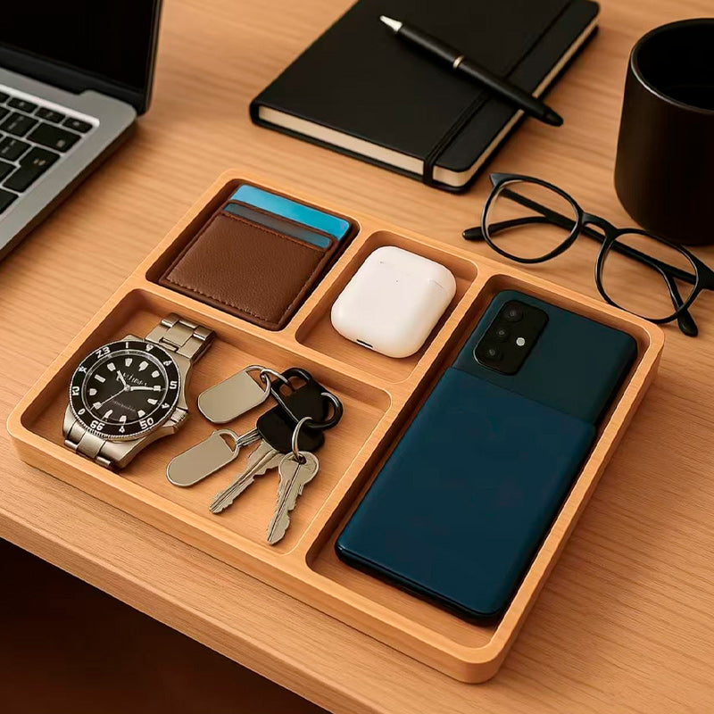 bandeja organizadora tray exclusive neua bambu madeira clara organização premium acessório home office