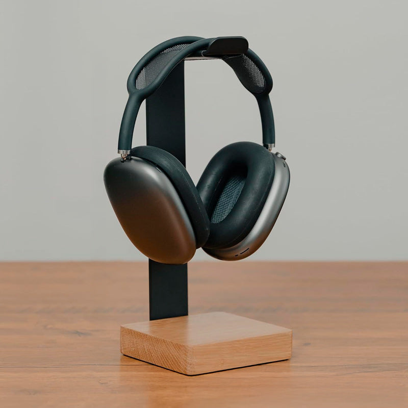 Suporte de Headset Novax em Madeira N-Sense preto e madeira neua madeira clara de bétula