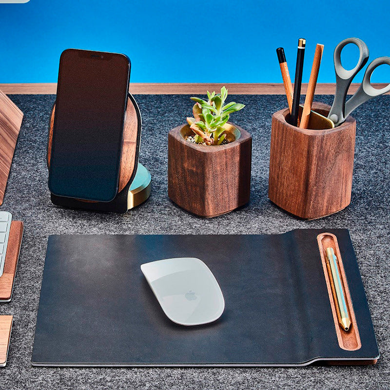 mousepad sentro exclusive neua preto mousepad com suporte pra caneta de madeira acessório premium para escritório home office grovemade