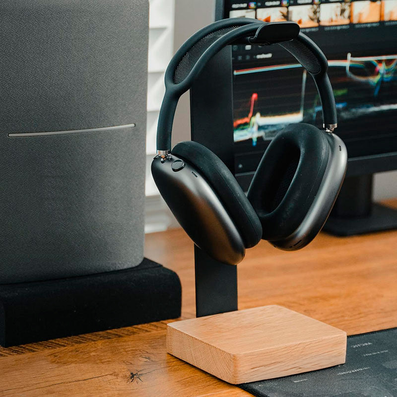 Suporte de Headset Novax em Madeira N-Sense preto e madeira neua madeira clara de bétula
