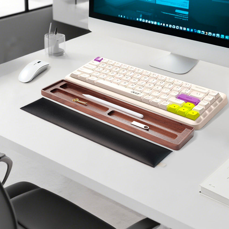 Descanso de Pulso e Organizador de Mesa Exclusive neua descanso de pulso em madeira e couro premium acessório ergonomia