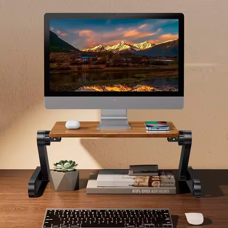 suporte para monitor e computador wall-e neua exclusive preto madeira nogueira