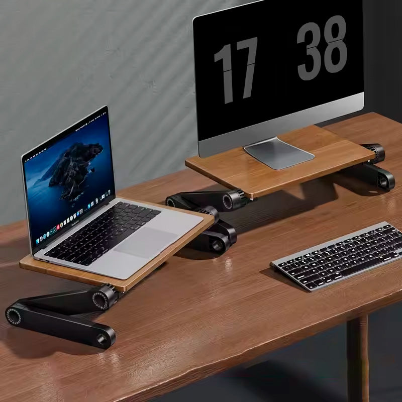 suporte para monitor e computador wall-e neua exclusive preto madeira nogueira