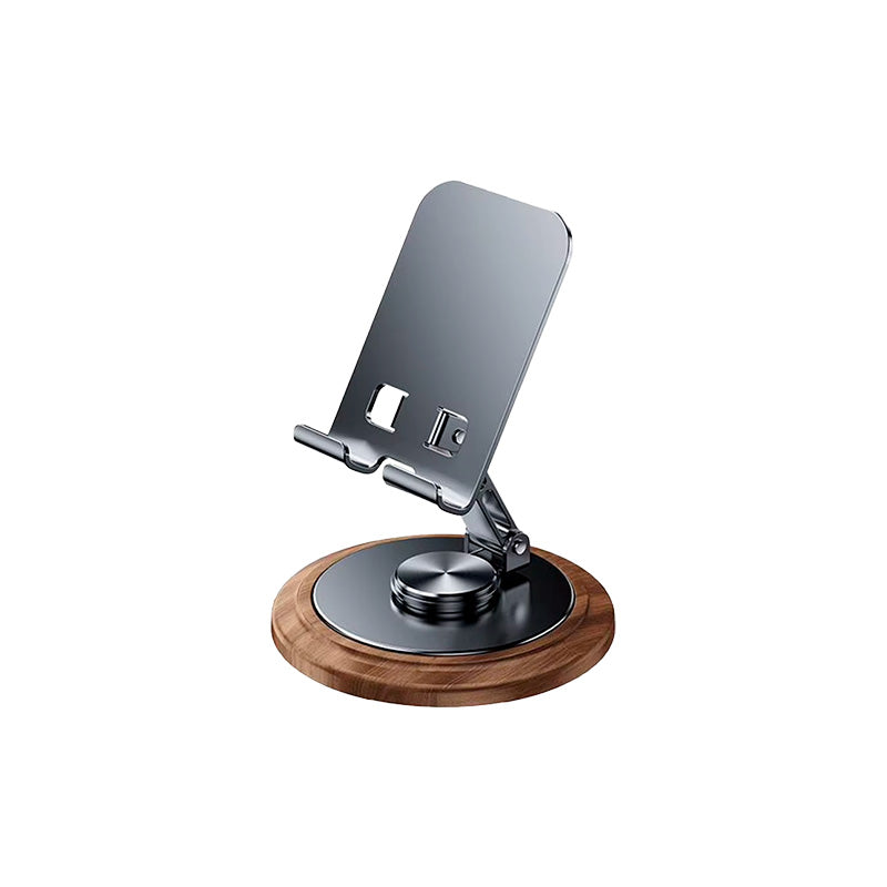 suporte de celular rotativo com base de madeira com metal neua exclusive