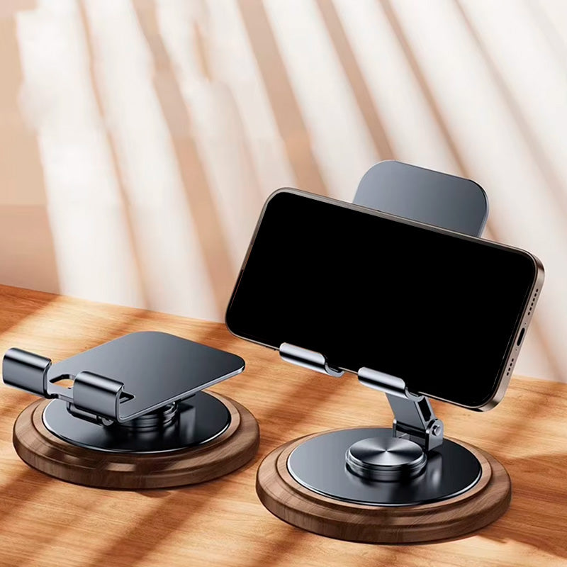 suporte de celular rotativo com base de madeira com metal neua exclusive