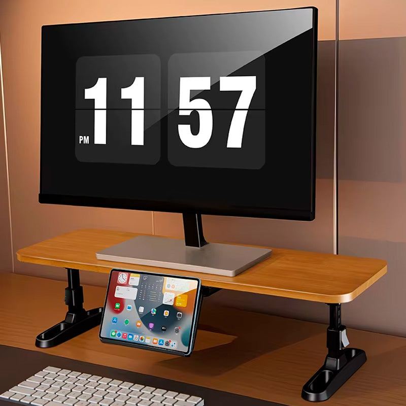 suporte de monitor regulável de madeira neua nsense com suporte para tablet e celular deskshelf neua