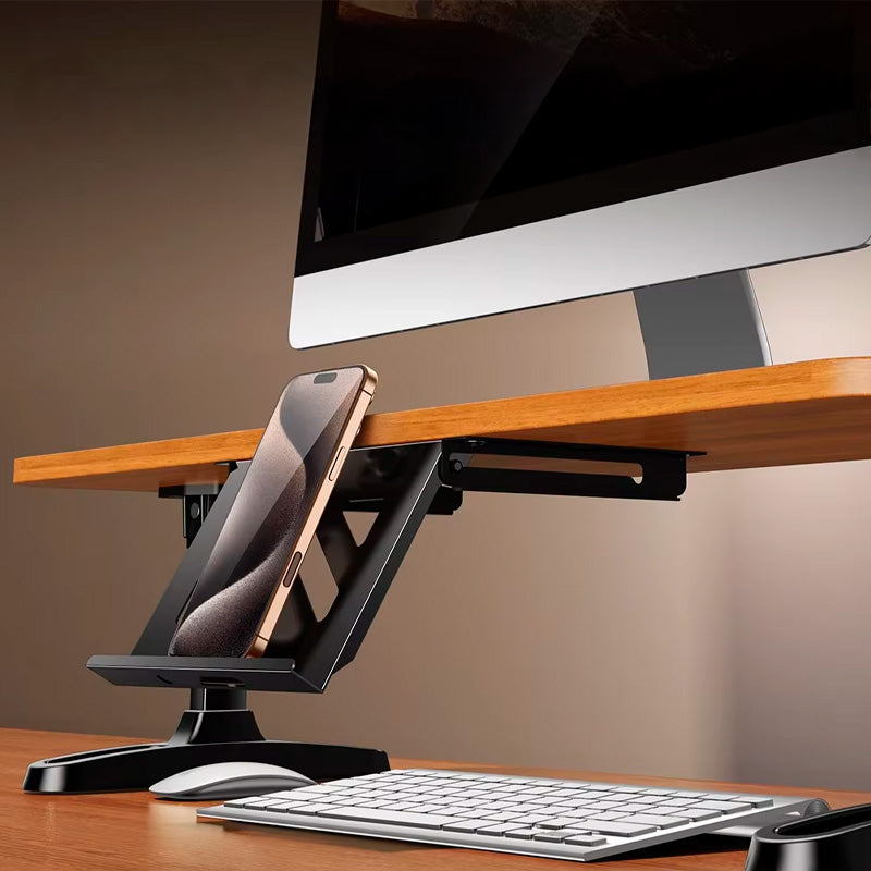 suporte de monitor regulável de madeira neua nsense com suporte para tablet e celular deskshelf neua